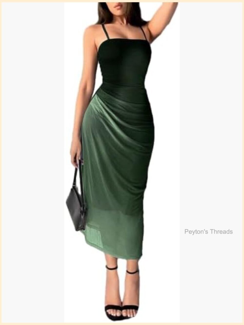 Sleeveless Pleated Mesh Bodycon Maxi Dress with Spaghetti Straps